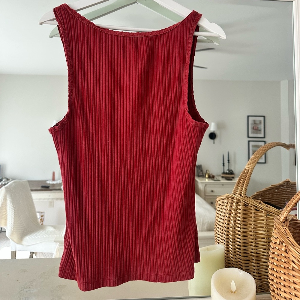 aerie Ribbed Button-Front Red Tank with Tie Neck - Picture 4 of 5